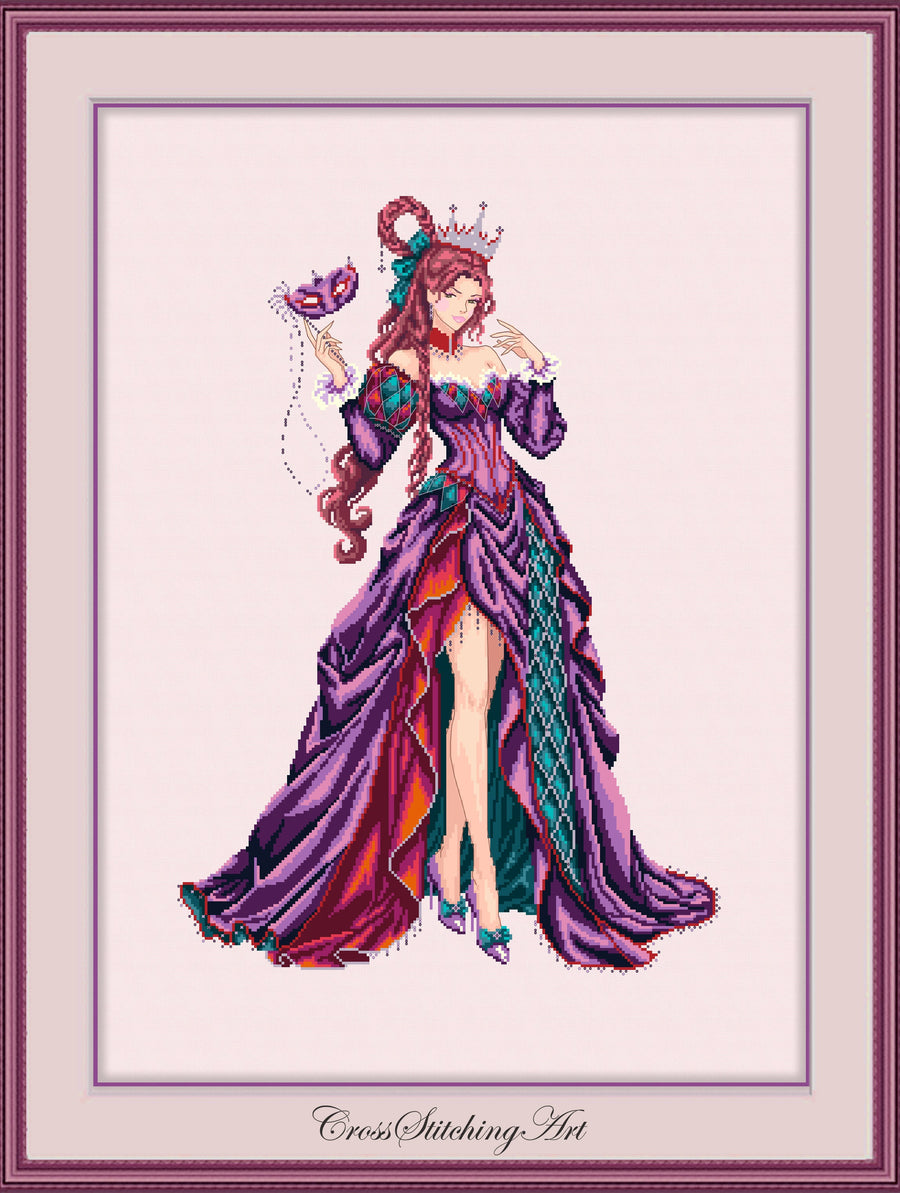 Karolina de Carreau, Queen of Diamonds fantasy cross stitch pattern by Cross Stitching Art