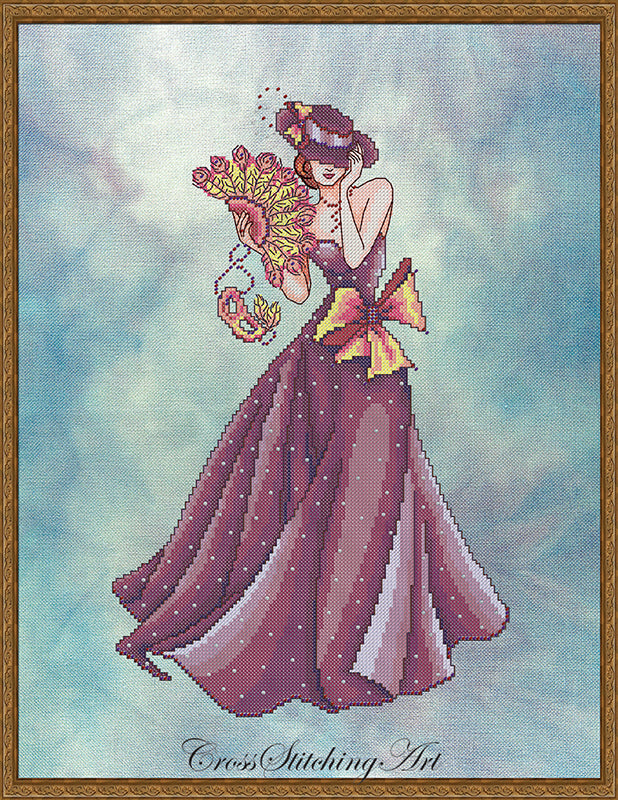 cross stitch purple dress Elegant Lady in Purple Dress Counted Cross Stitch CHART No. 1-157b
